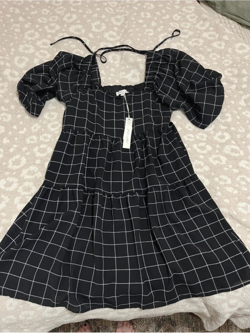 She + Sky Black Windowpane Midi Dress